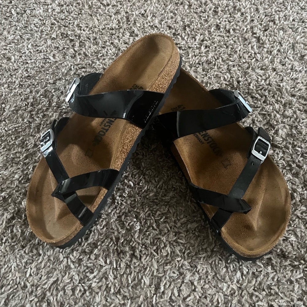 Birkenstock Mayari Black Patent Womens Slip On Mule Sandals